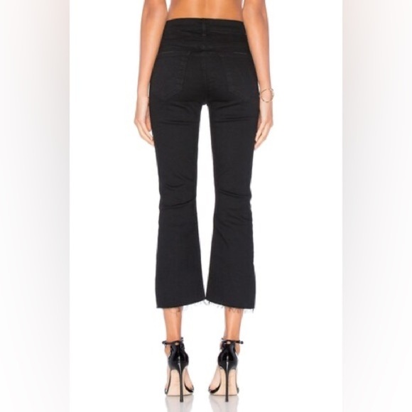 Mother Insider Crop Step Fray in Not Guilty Black Asymmetrical Raw Cut Hem Jeans - Picture 2 of 13